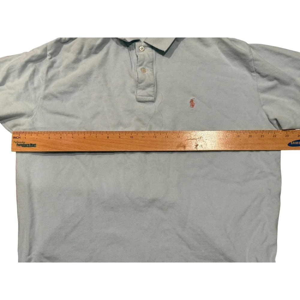 Polo Ralph Lauren Mens Large Light Blue Short Sleeve Pique Polo Shirt Cotton - Picture 3 of 5
